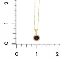 14K Yellow Gold Round Garnet Diamond Halo Necklace