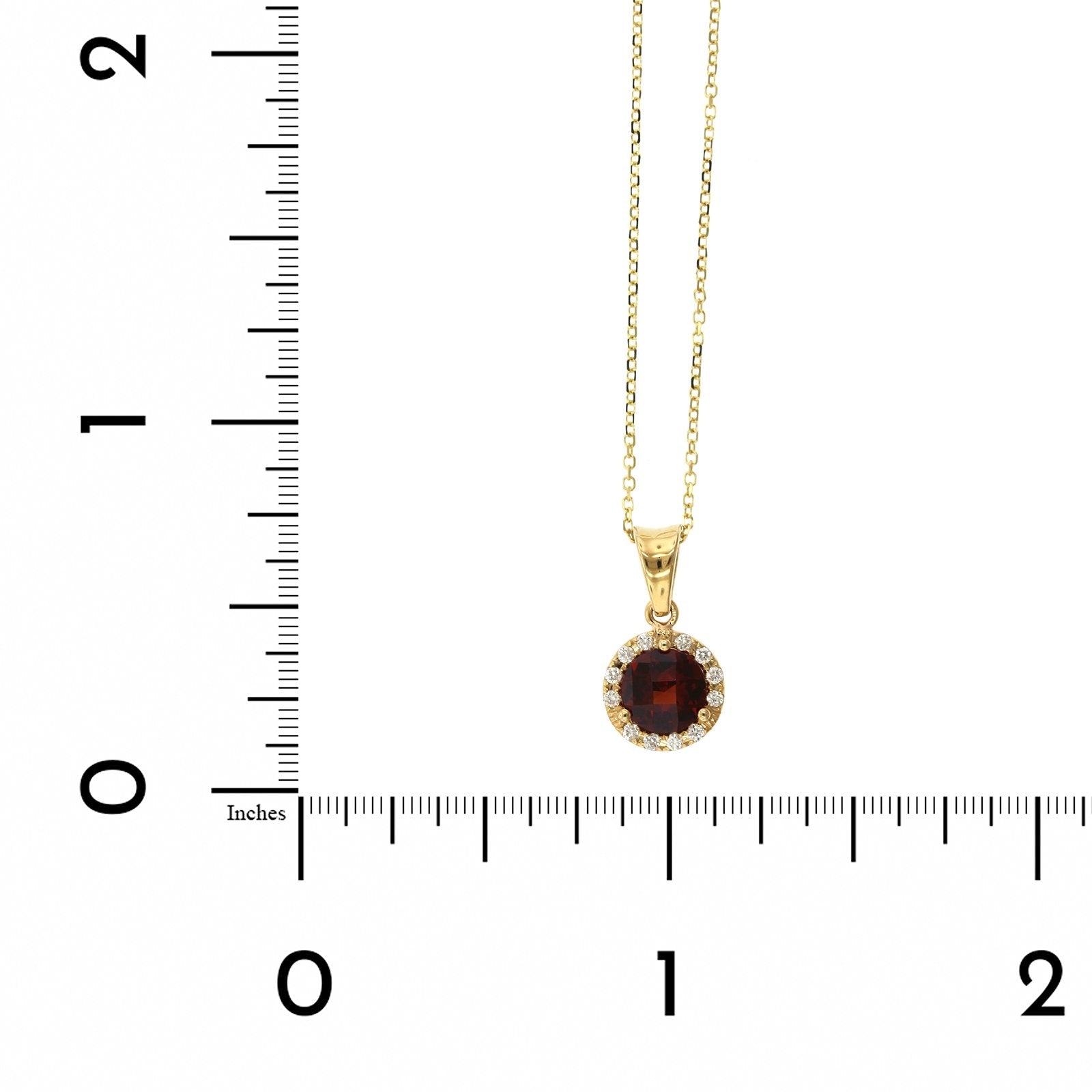 14K Yellow Gold Round Garnet Diamond Halo Necklace