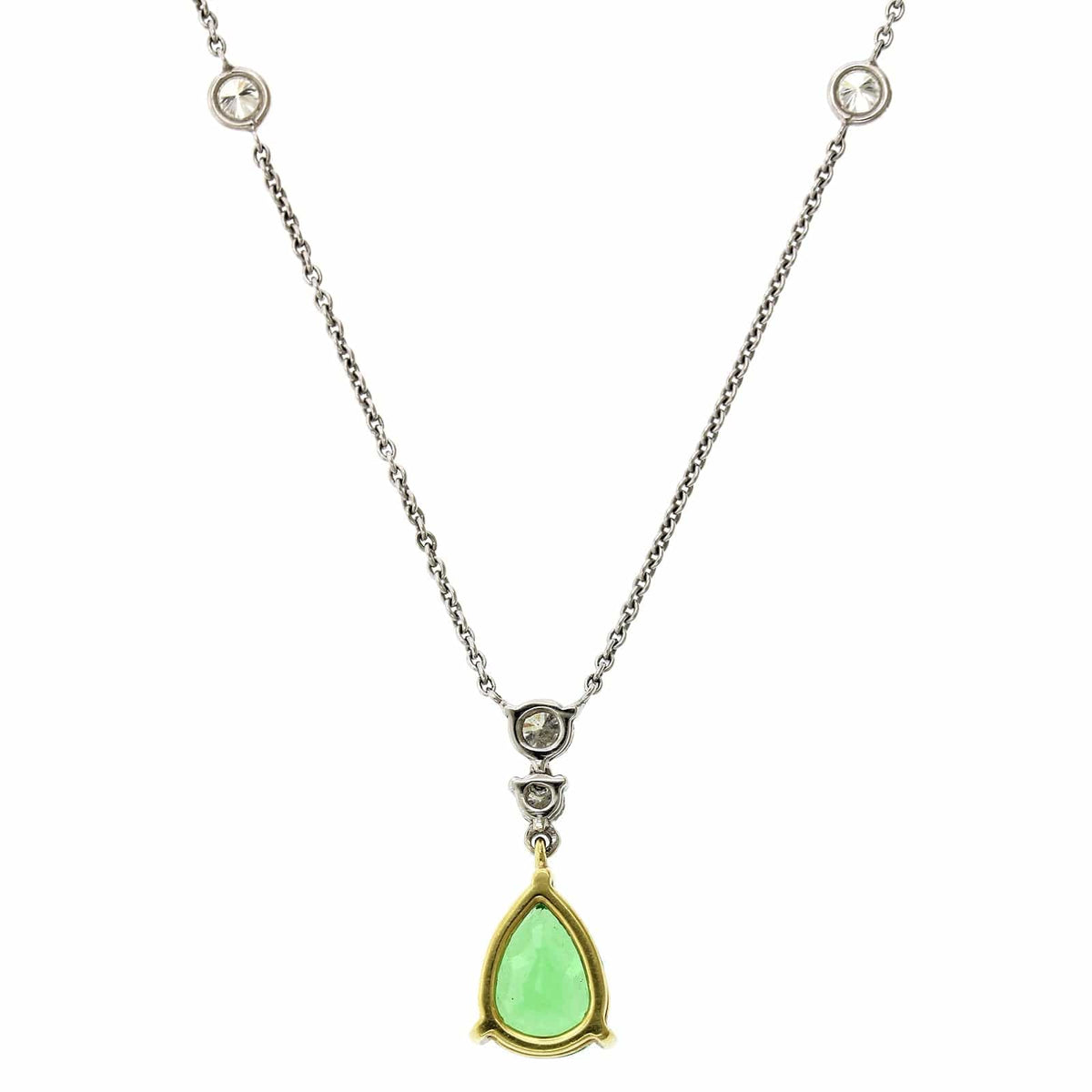 18K Two-Tone Pear Shape Tsavorite Diamond Necklace, 18k white and yellow gold Long's Jewelry