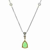 18K Two-Tone Pear Shape Tsavorite Diamond Necklace, 18k white and yellow gold Long's Jewelry