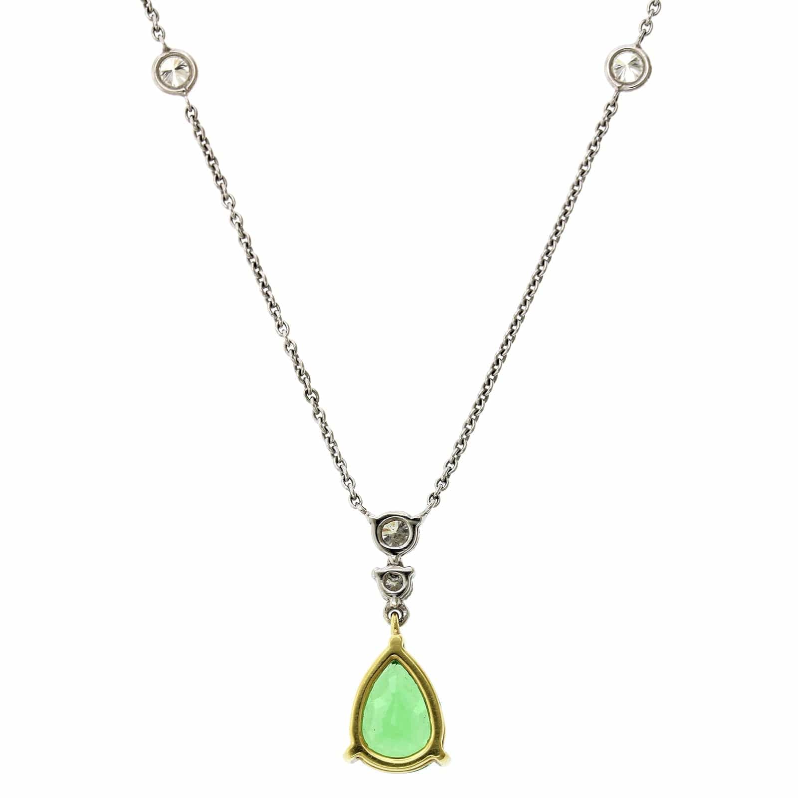 18K Two-Tone Pear Shape Tsavorite Diamond Necklace, 18k white and yellow gold Long's Jewelry