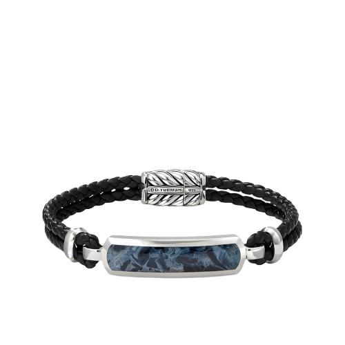 Exotic Stone Bar Station Leather Bracelet with Pietersite