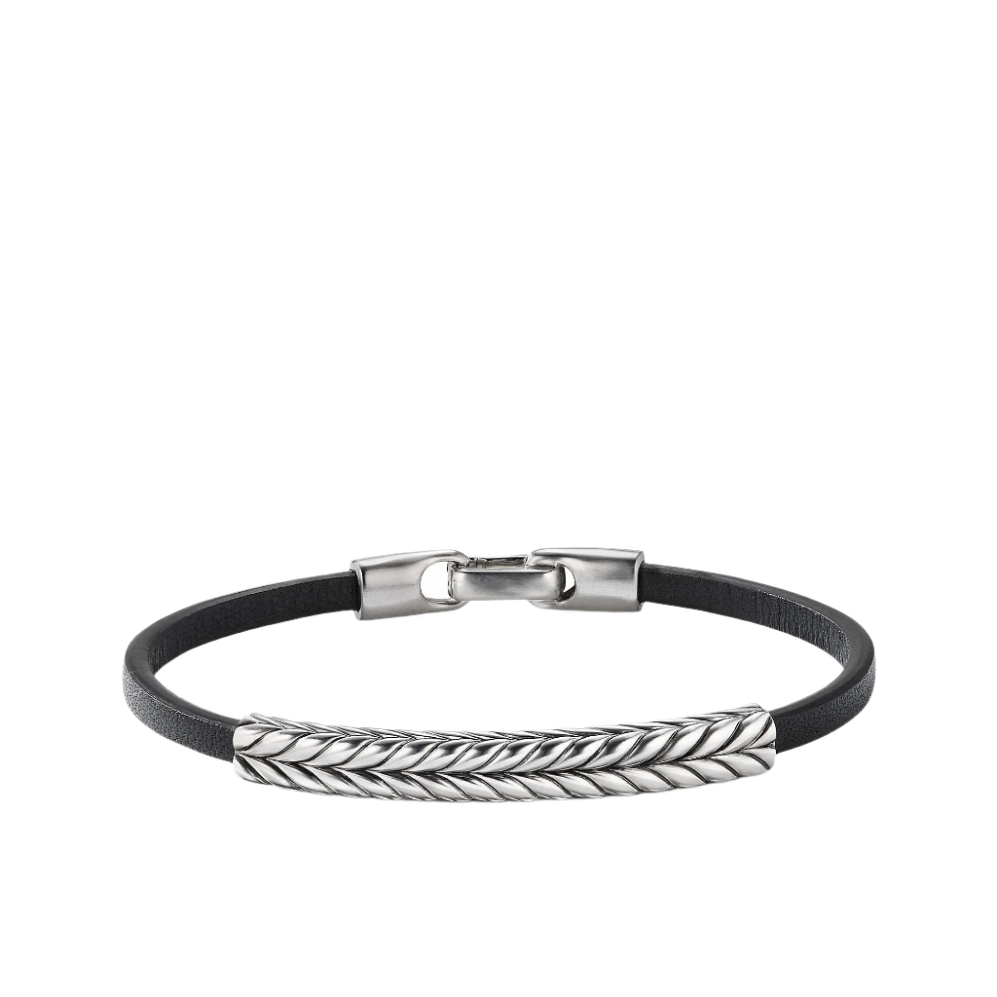 Chevron Black Leather ID Bracelet