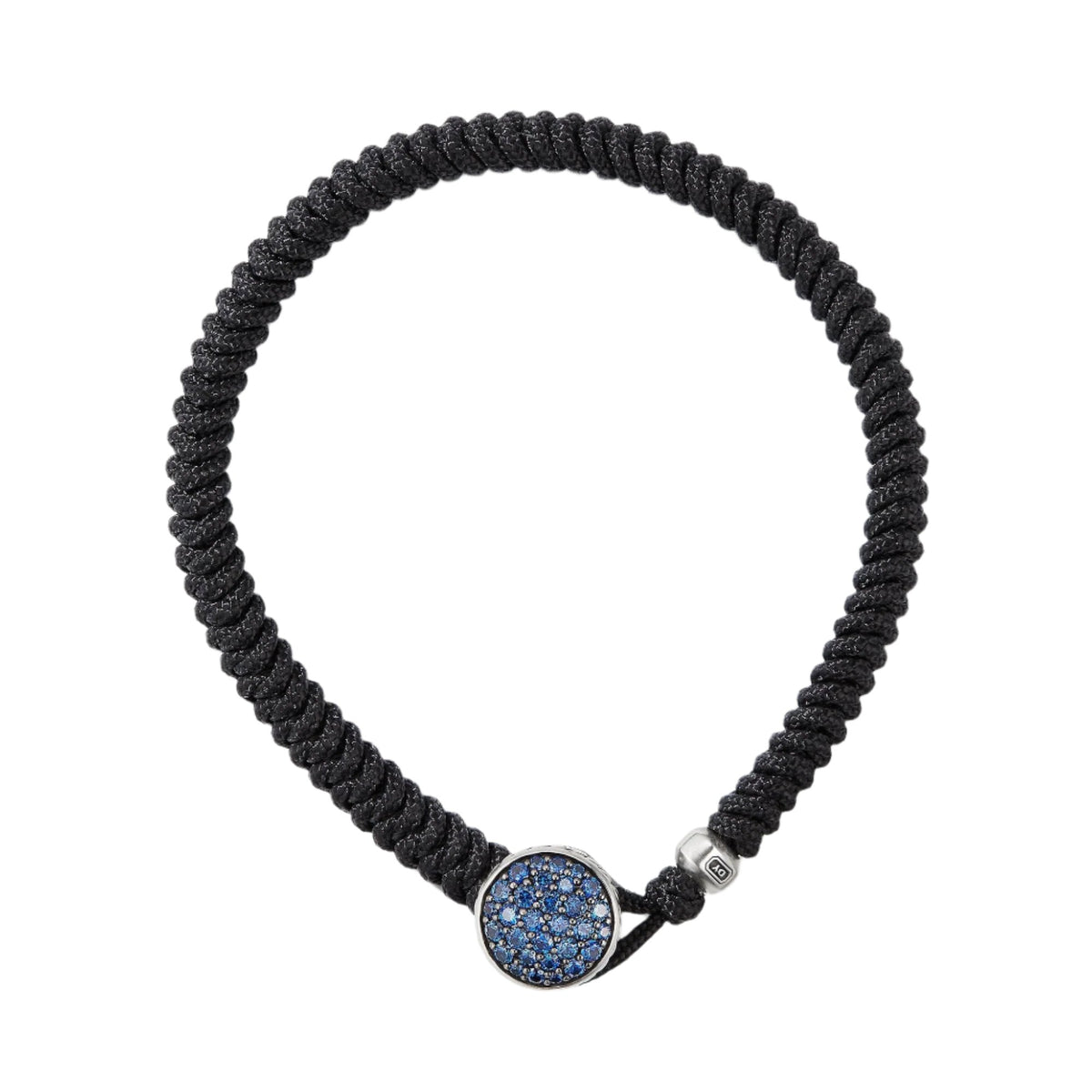 Woven Black Nylon Bracelet with Pavé Sapphires