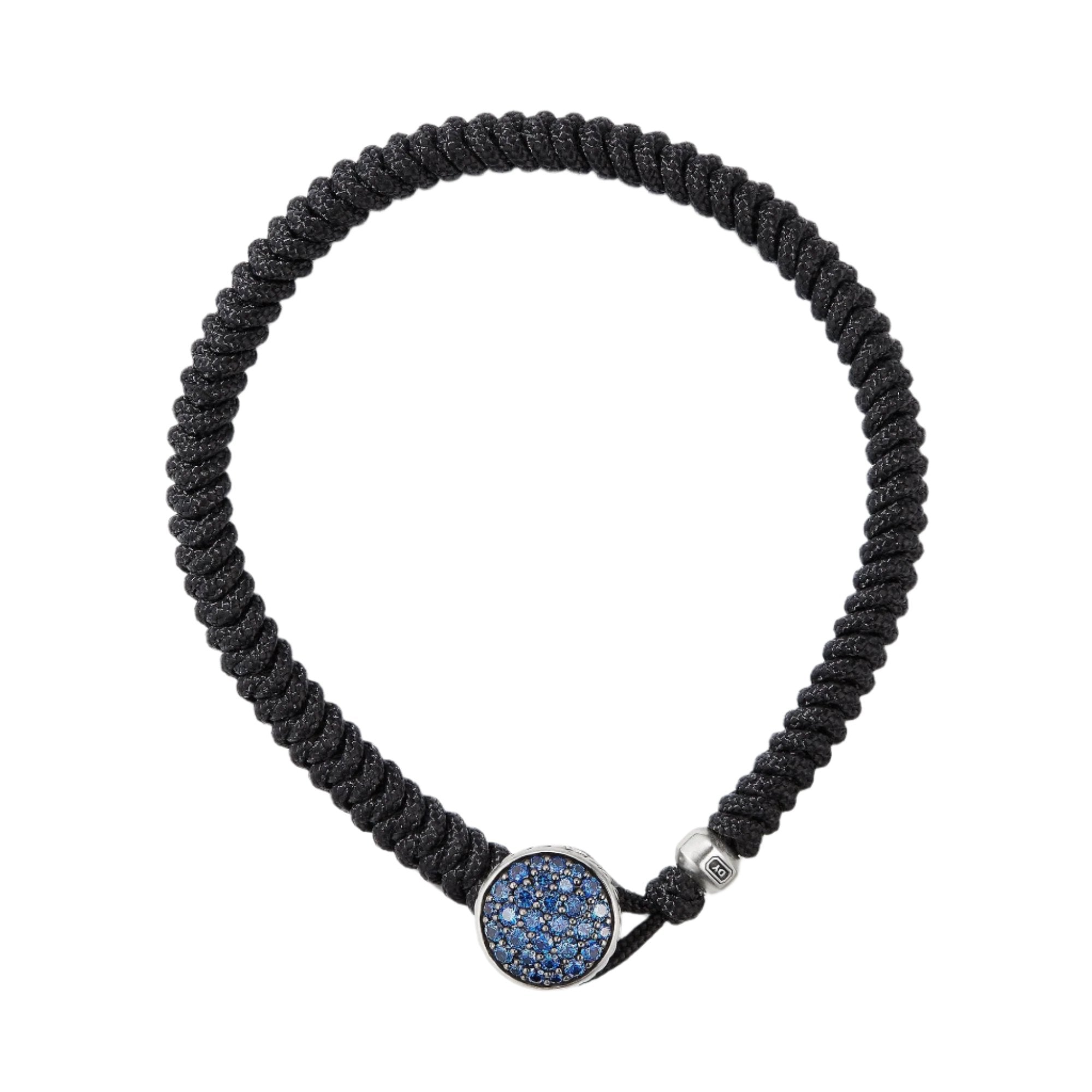 Woven Black Nylon Bracelet with Pavé Sapphires