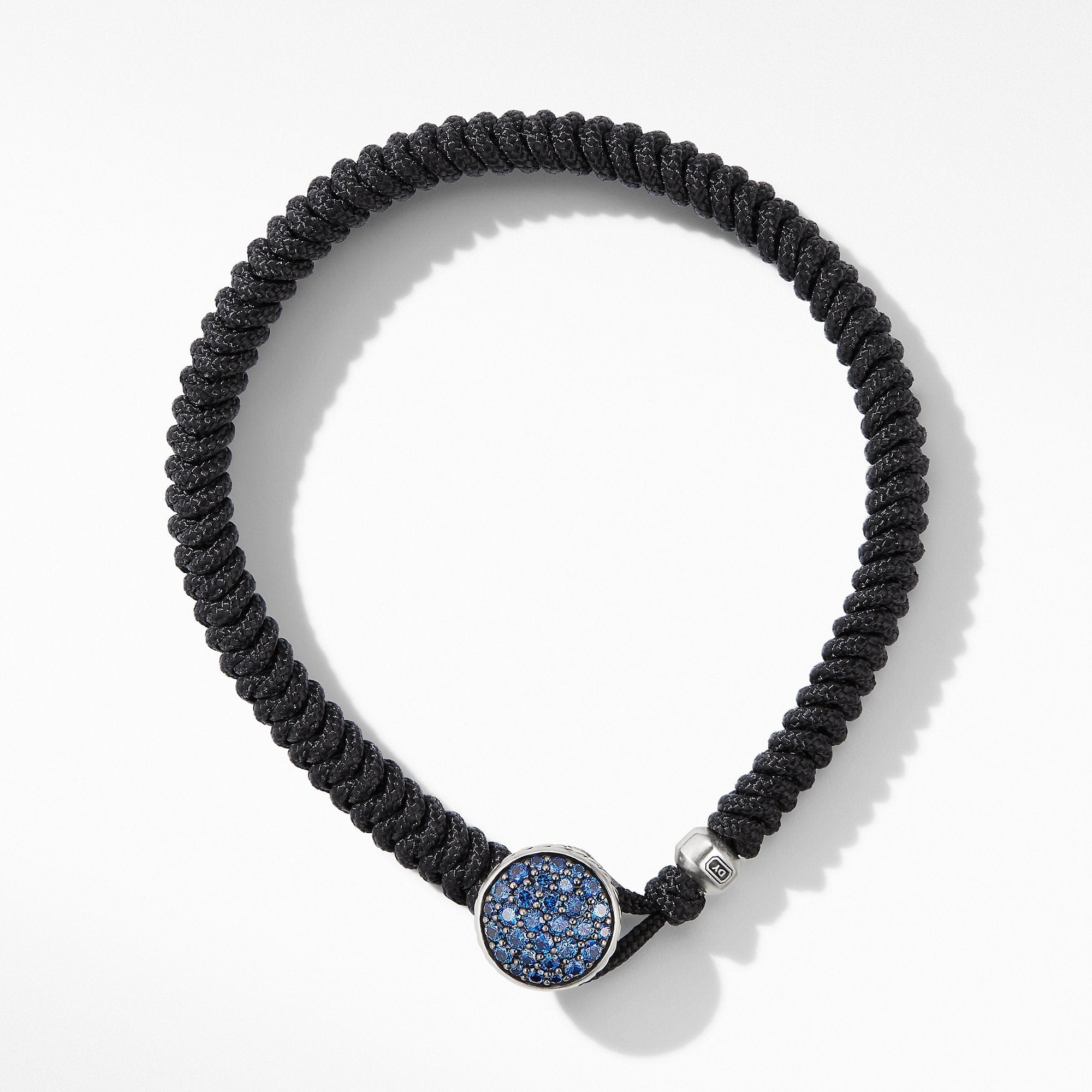 Woven Black Nylon Bracelet with Pavé Sapphires