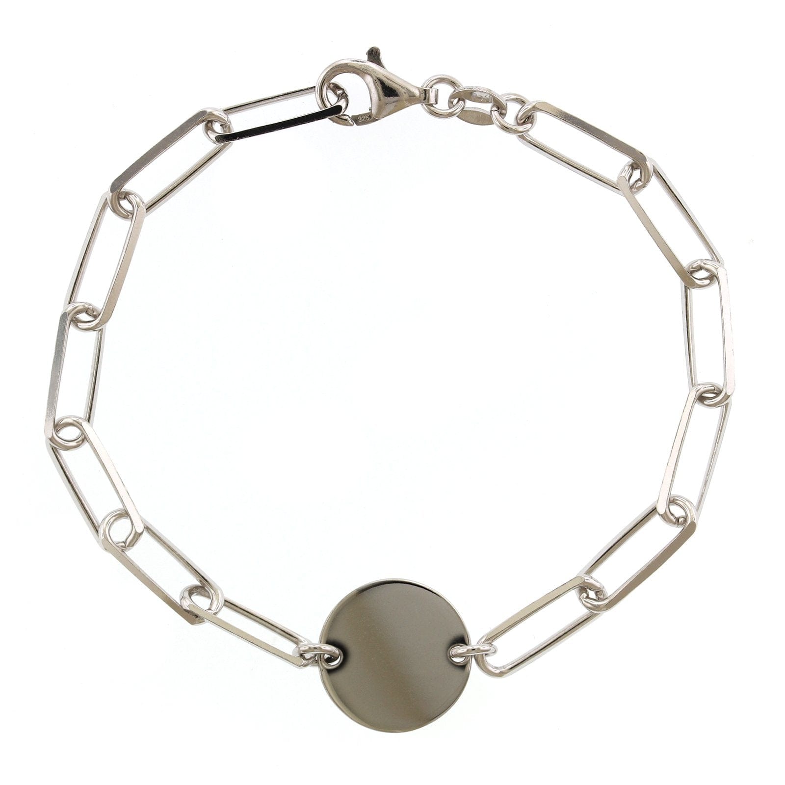 Sterling Silver Disc Flat Paperclip Bracelet