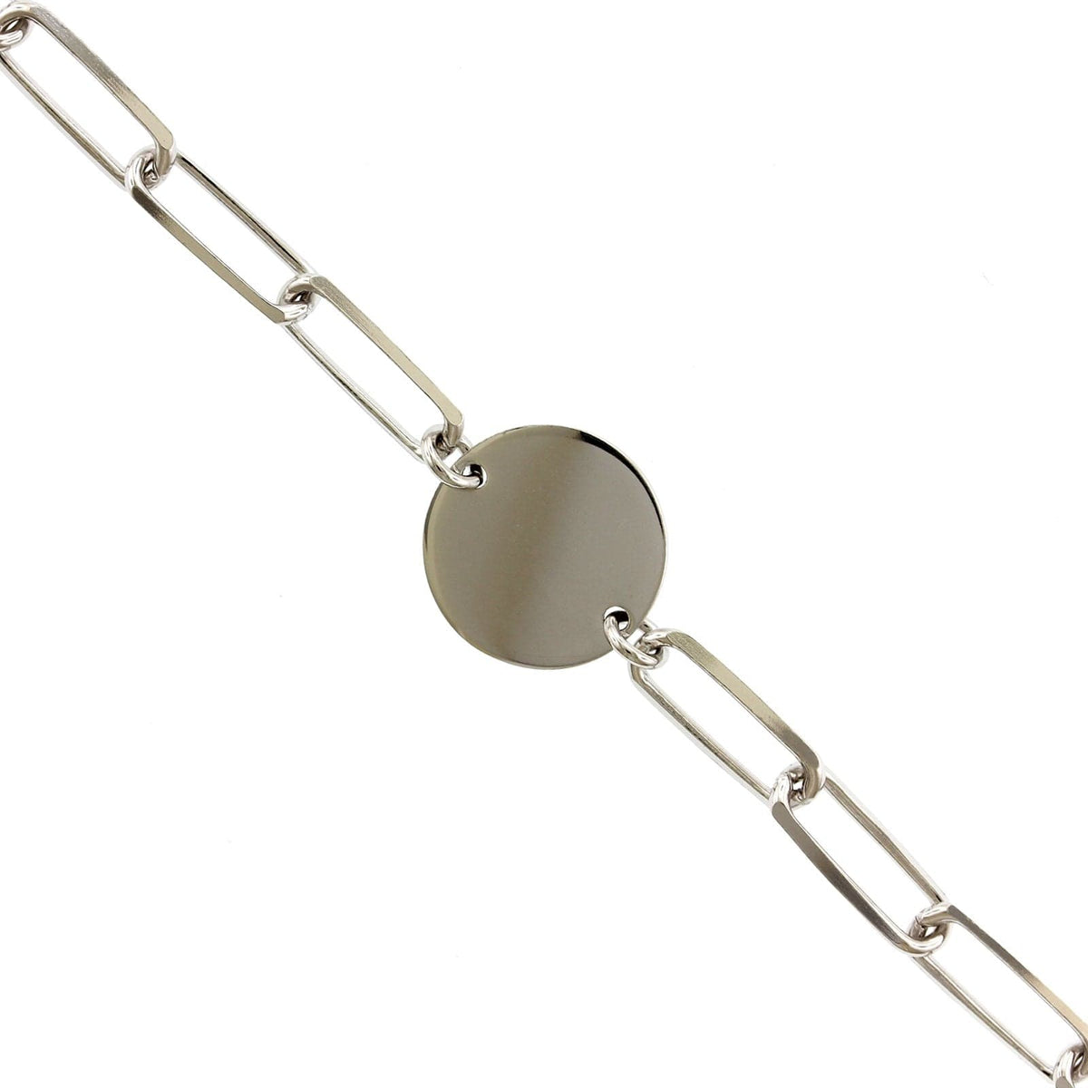 Sterling Silver Disc Flat Paperclip Bracelet