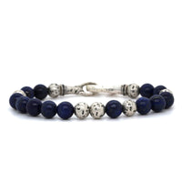 Sterling Silver Distressed Bead with Lapis Bracelet