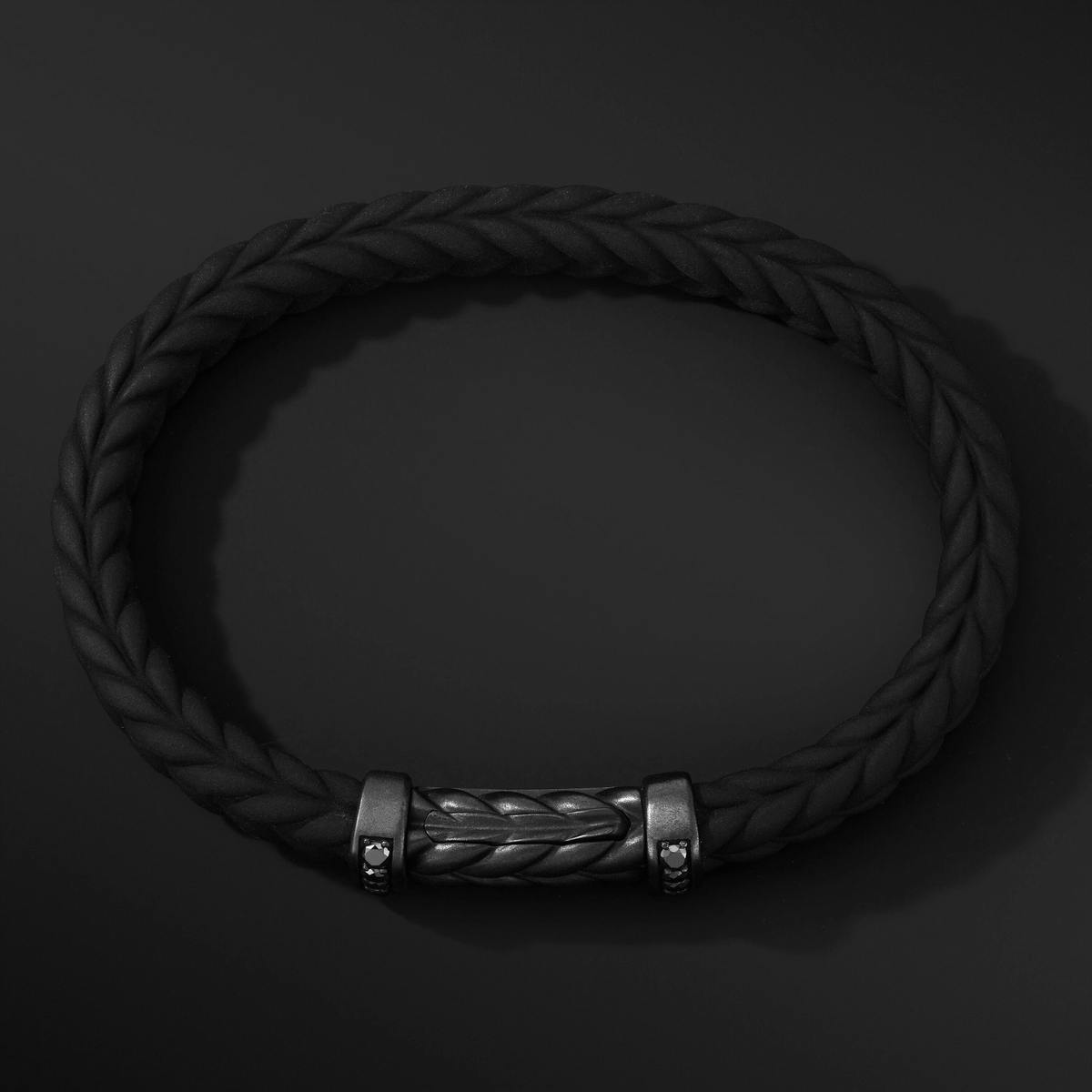 Chevron Bracelet in Black Rubber with Black Titanium and Black Diamonds, 9mm