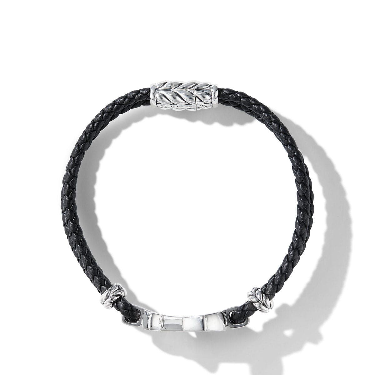 Maritime® Anchor Station Black Leather Bracelet with Black Onyx