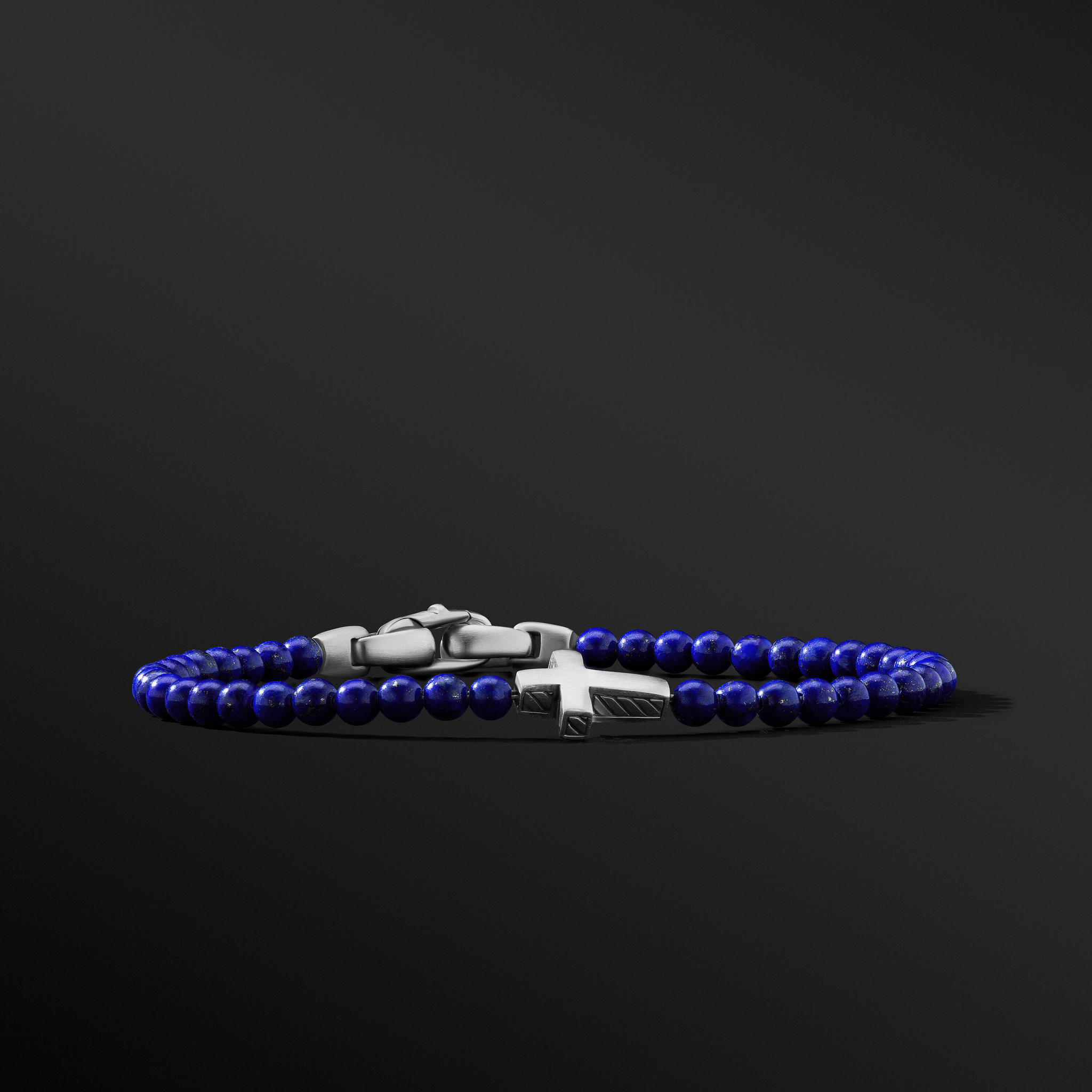 Spiritual Beads Cross Station Bracelet in Sterling Silver with Lapis