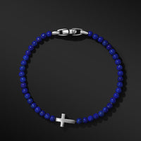 Spiritual Beads Cross Station Bracelet in Sterling Silver with Lapis