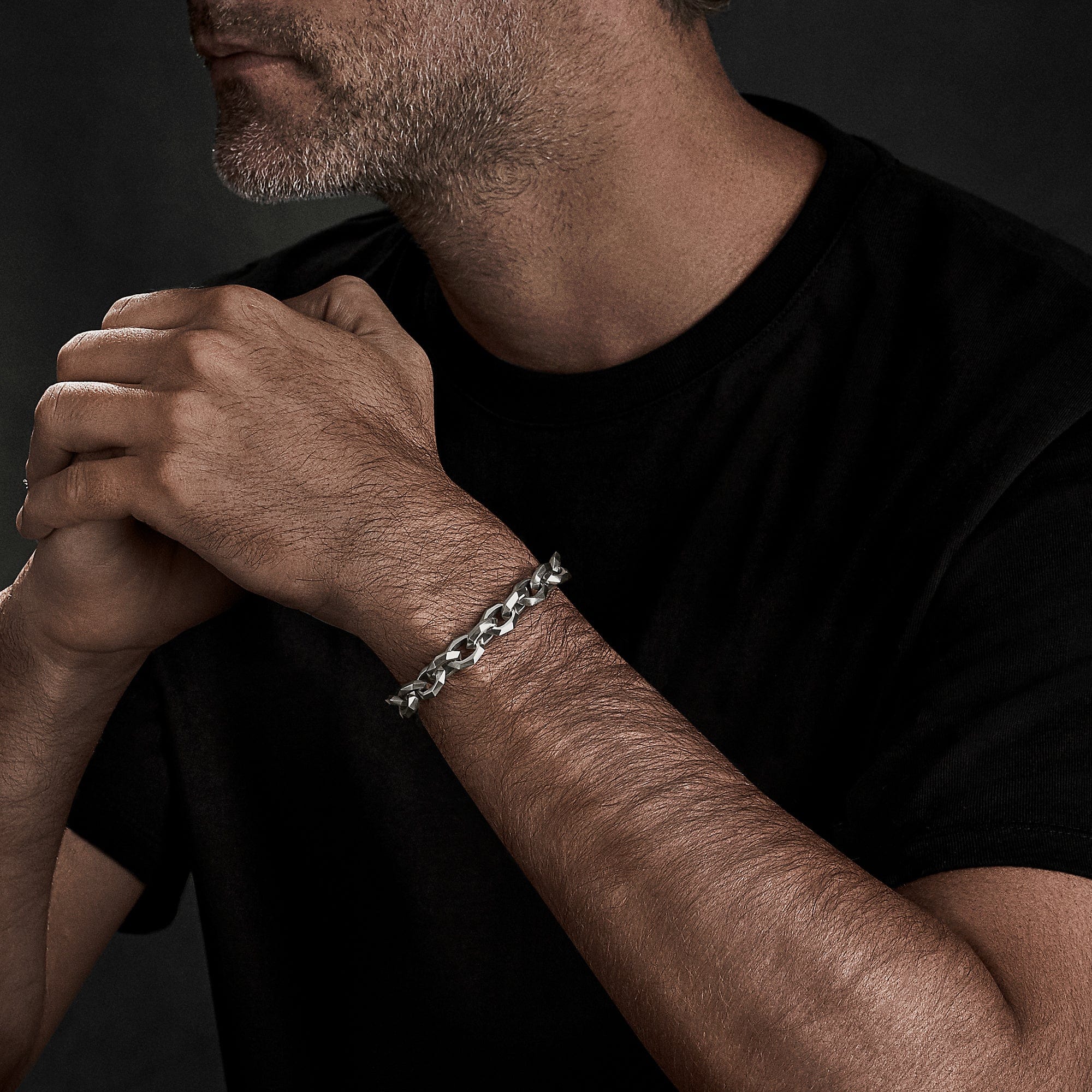 Torqued Faceted Chain Link Bracelet in Sterling Silver