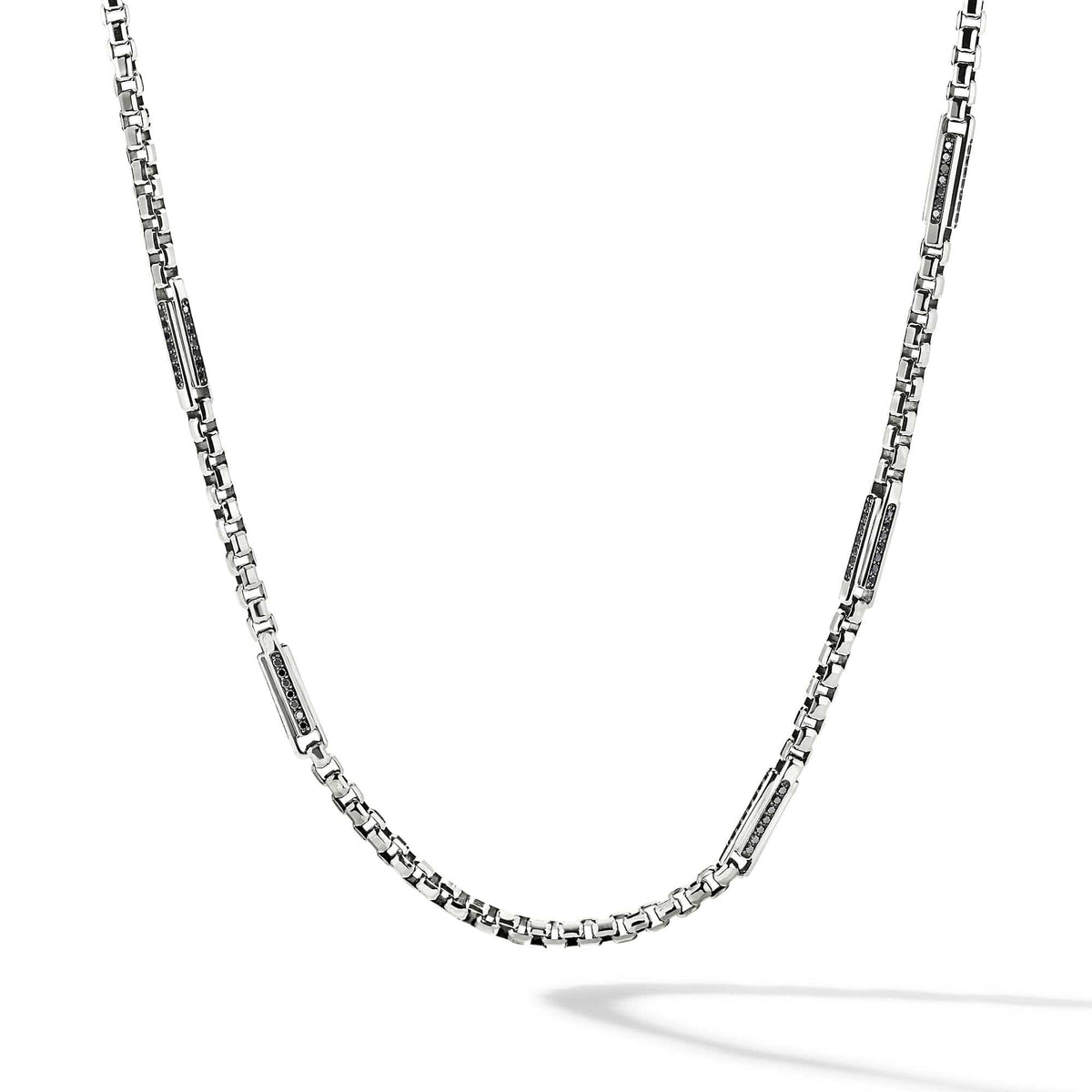 Streamline® Station Box Chain Necklace with Pavé Black Diamonds