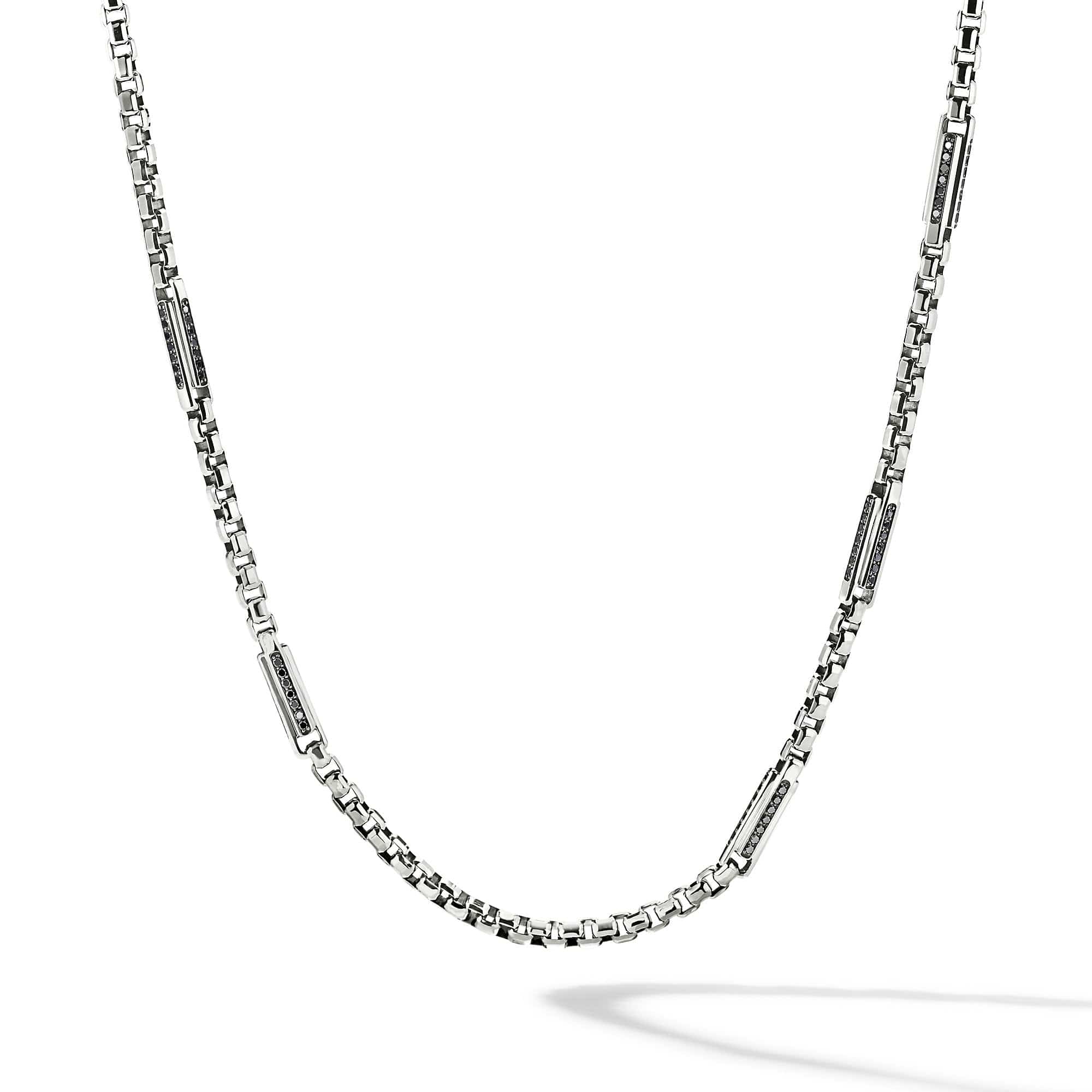 Streamline® Station Box Chain Necklace with Pavé Black Diamonds