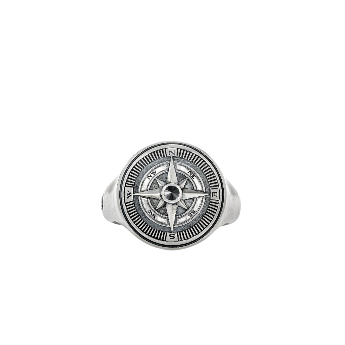 Maritime® Compass Signet Ring with Center Black Diamond