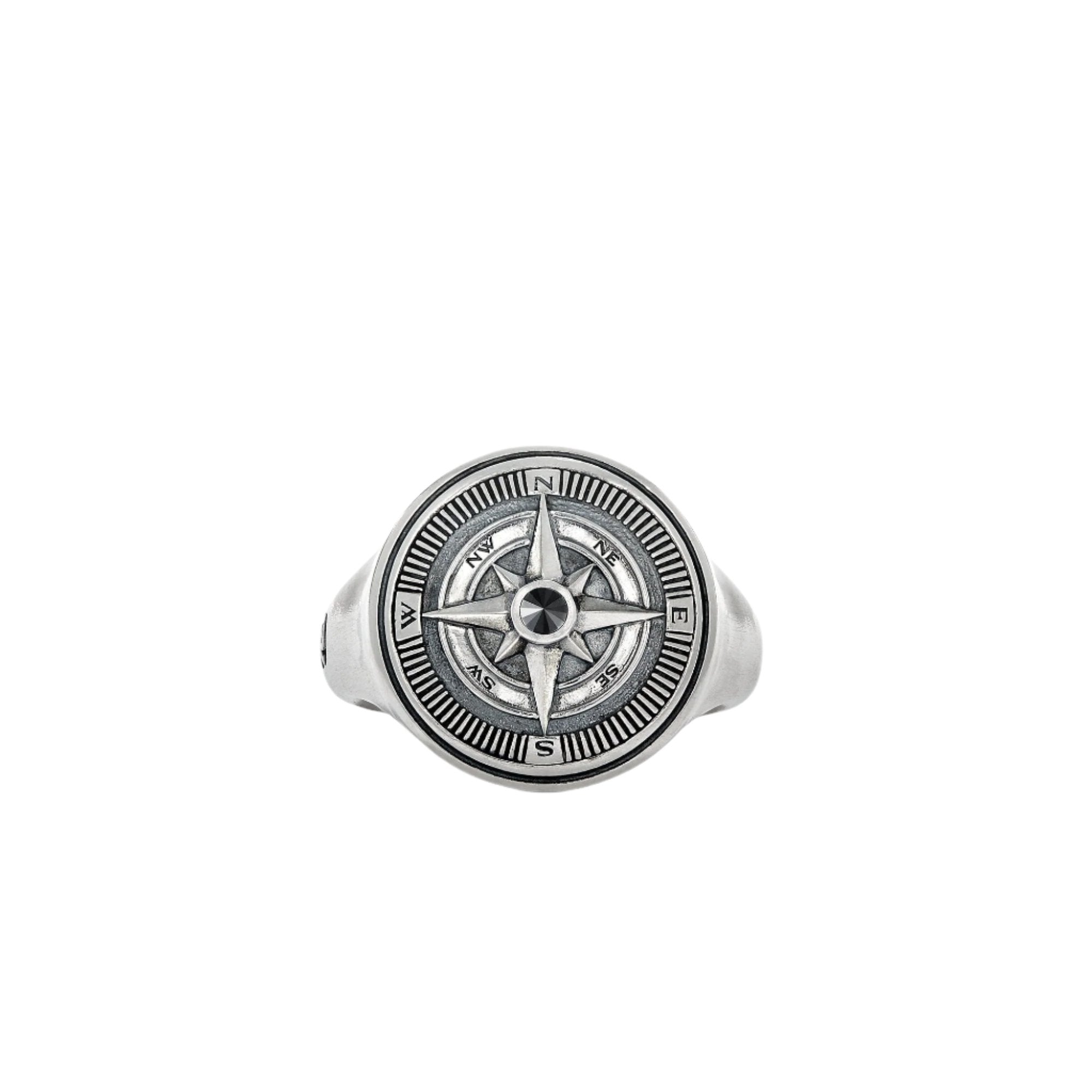 Maritime® Compass Signet Ring with Center Black Diamond