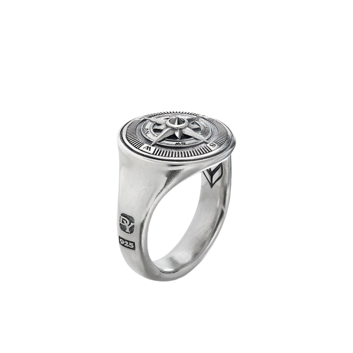 Maritime® Compass Signet Ring with Center Black Diamond