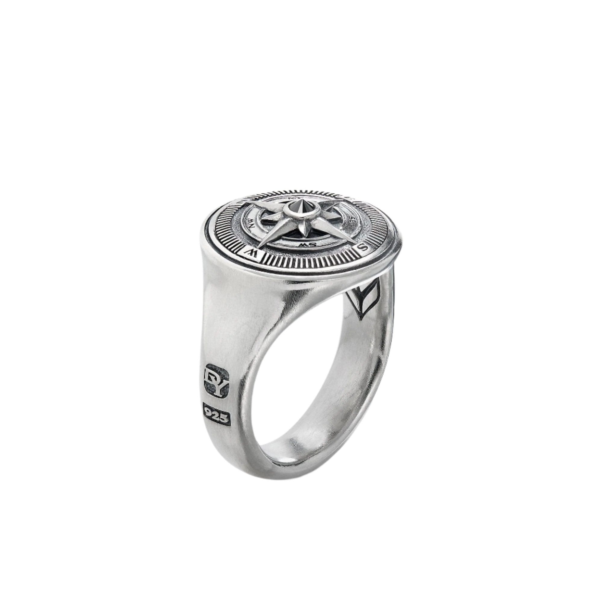 Maritime® Compass Signet Ring with Center Black Diamond