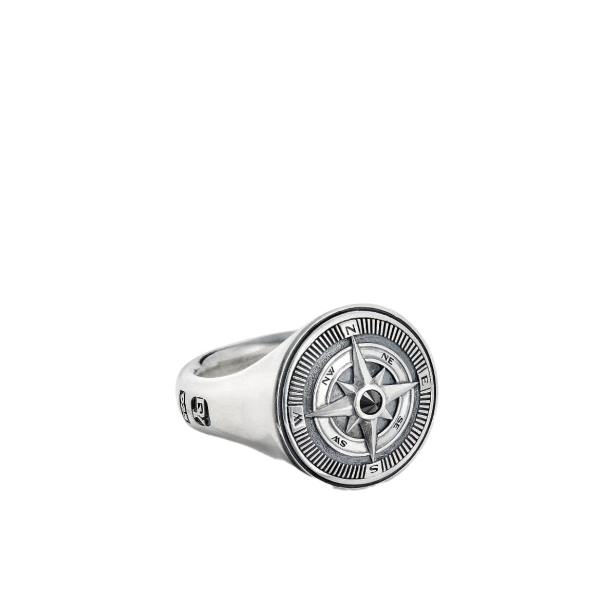 Maritime® Compass Signet Ring with Center Black Diamond
