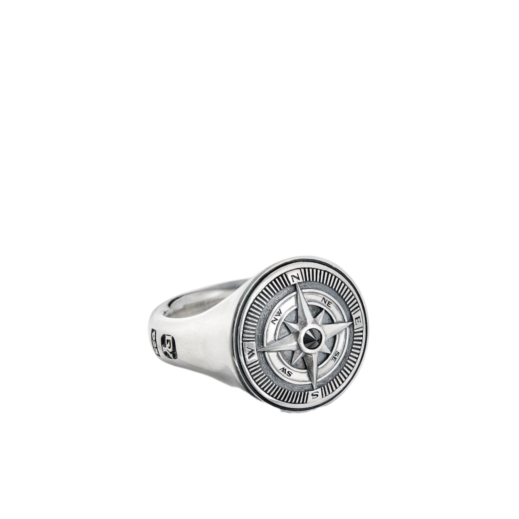 Maritime® Compass Signet Ring with Center Black Diamond