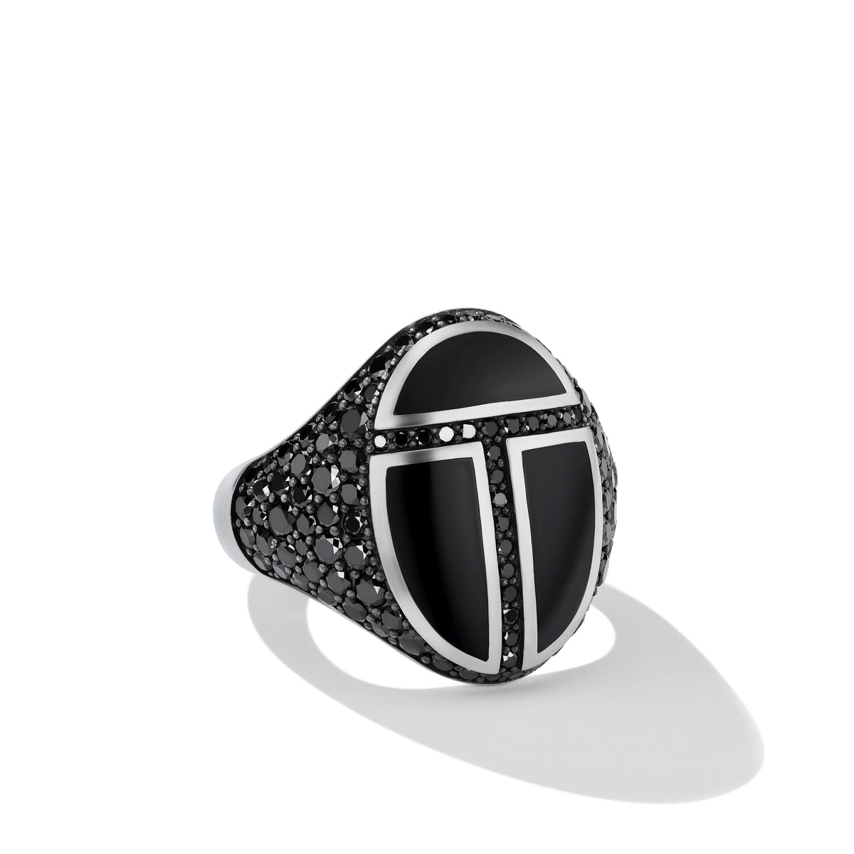 Cairo Signet Ring in Sterling Silver with Black Onyx and Pavé Black Diamonds