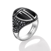 Cairo Signet Ring in Sterling Silver with Black Onyx and Pavé Black Diamonds