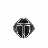 Cairo Signet Ring in Sterling Silver with Black Onyx and Pavé Black Diamonds