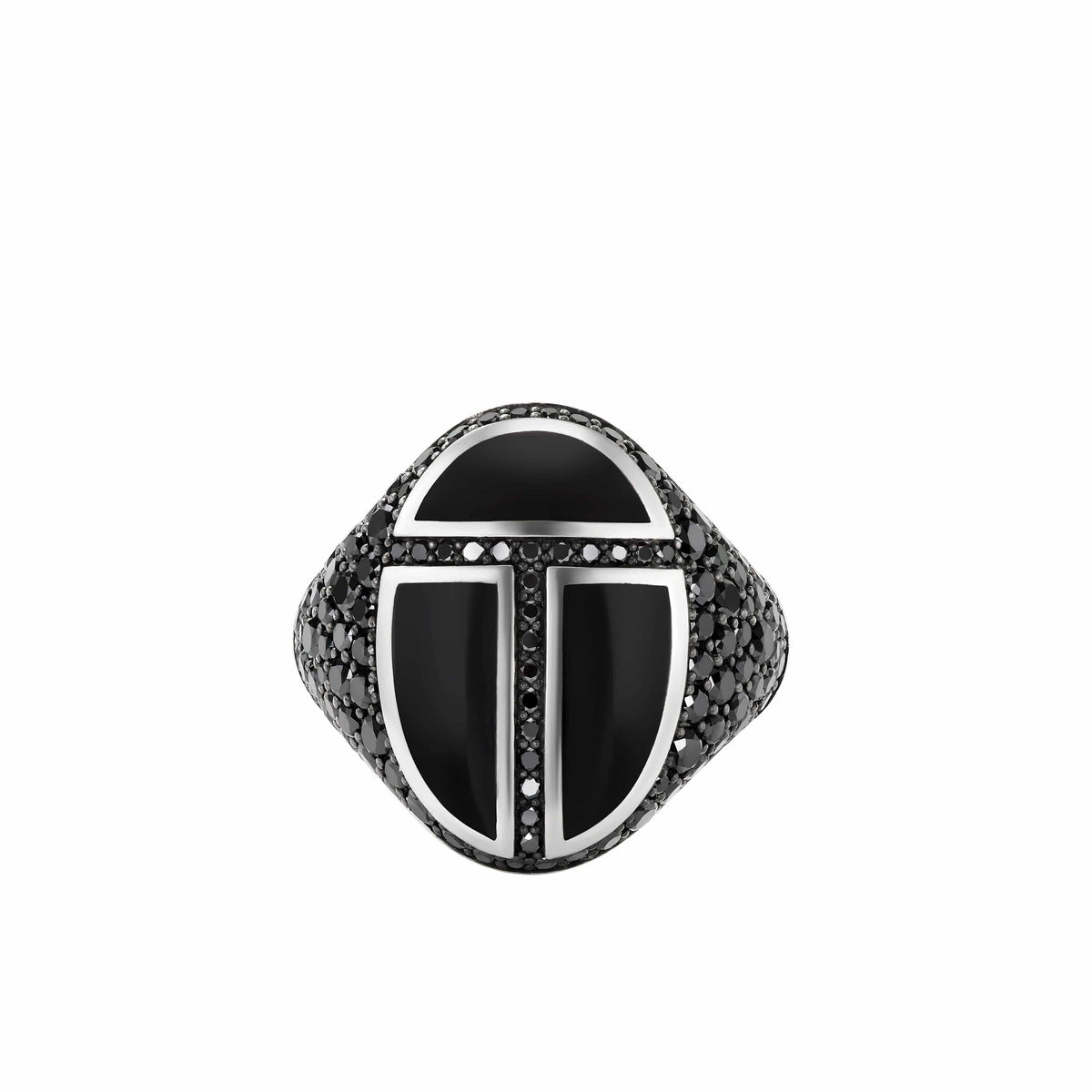 Cairo Signet Ring in Sterling Silver with Black Onyx and Pavé Black Diamonds