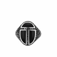 Cairo Signet Ring in Sterling Silver with Black Onyx and Pavé Black Diamonds