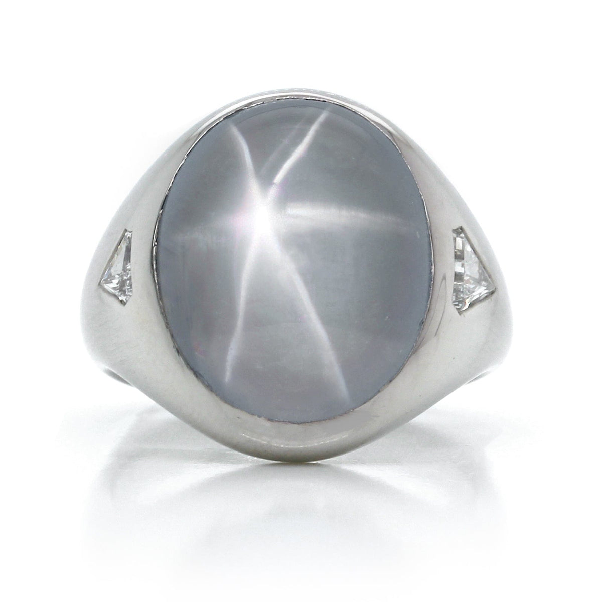 Oscar Heyman Platinum Oval Star Sapphire and Diamond Ring