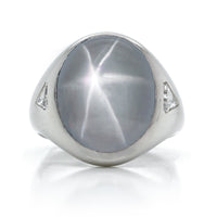 Oscar Heyman Platinum Oval Star Sapphire and Diamond Ring