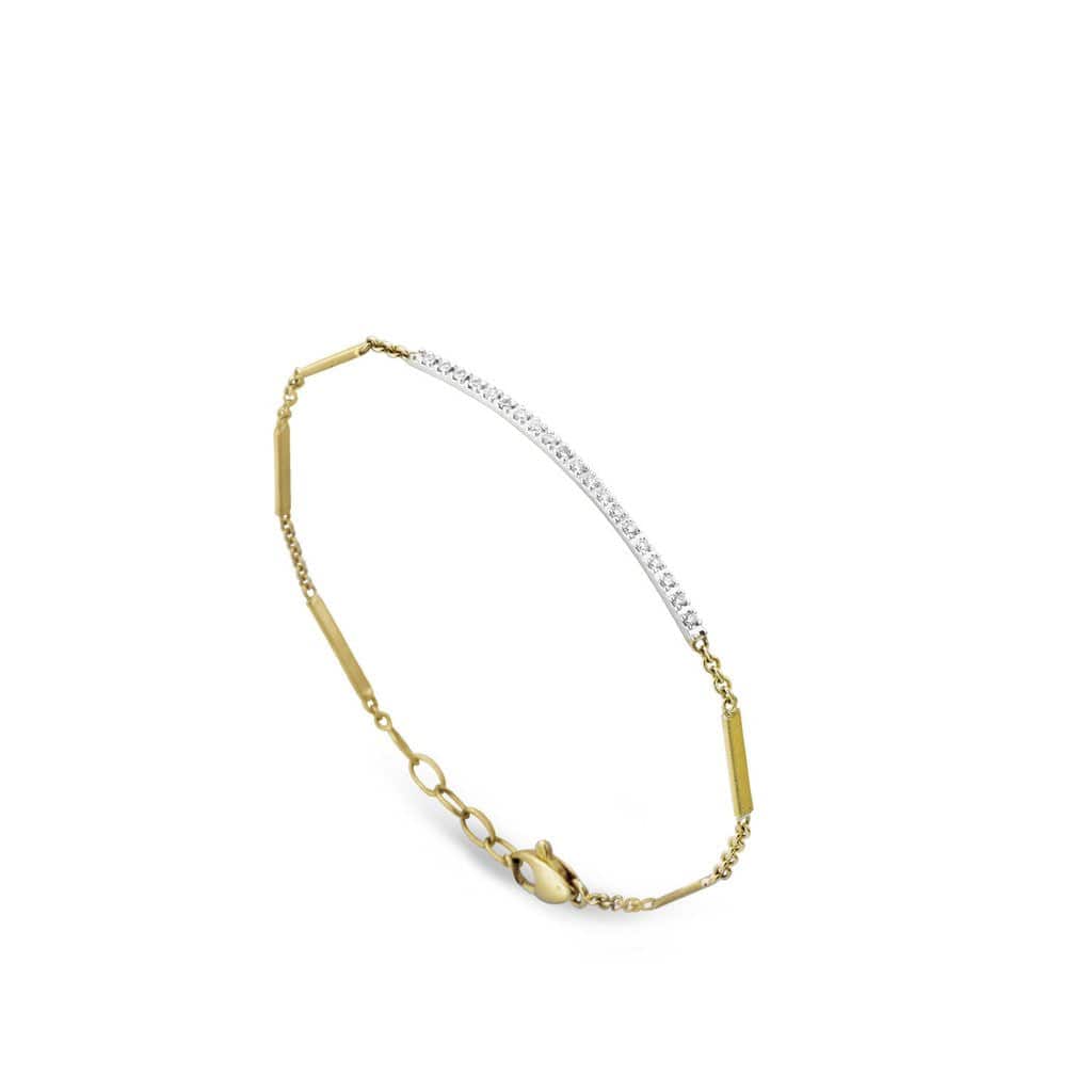 Marco Bicego Goa 18K Gold Yellow and White Pave Diamond Bar Bracelet