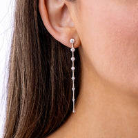 18K White Gold Diamond Bar Drop Earrings
