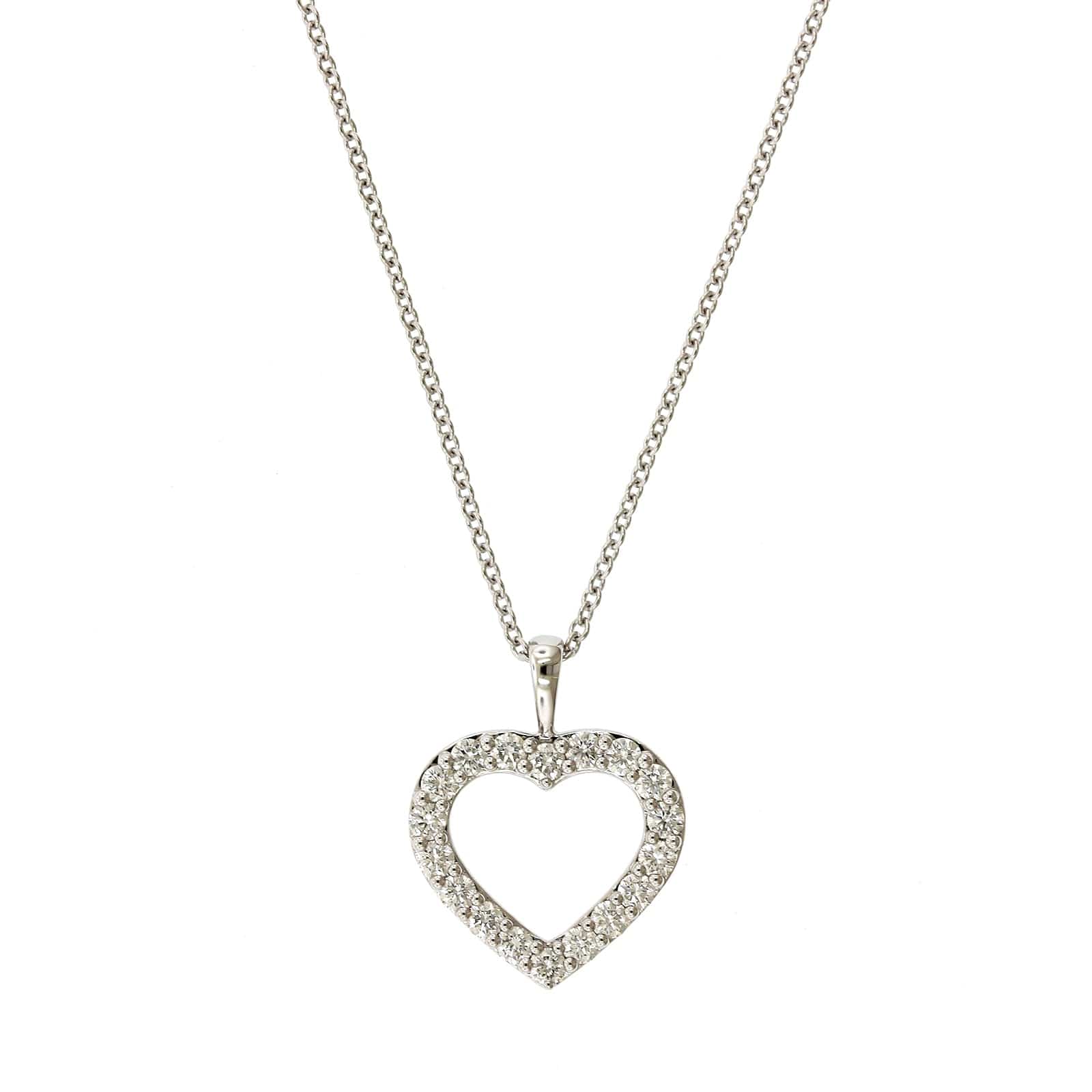 18K White Gold Diamond Heart Necklace