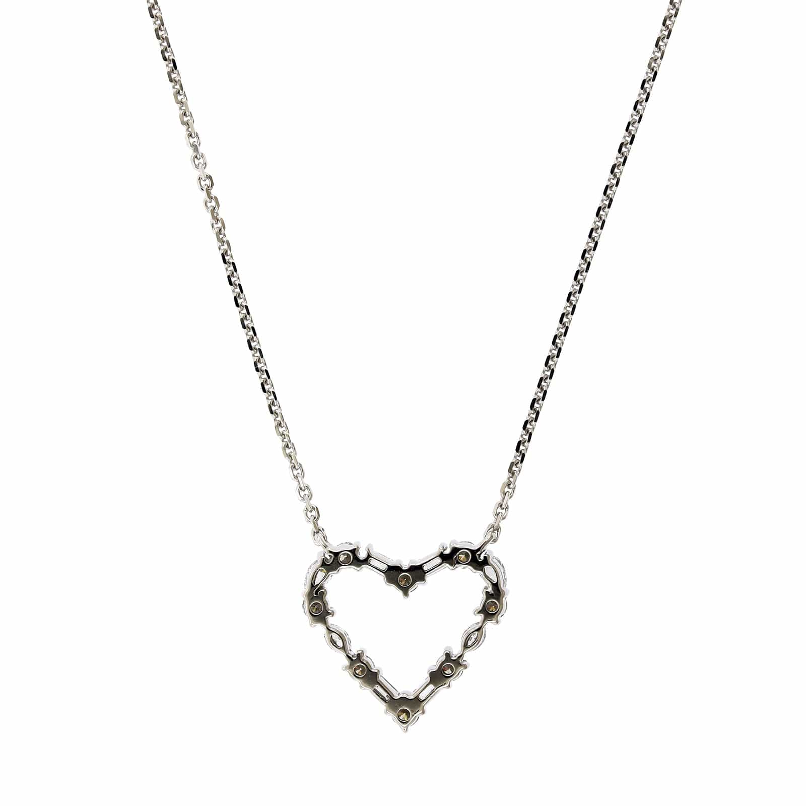 14K White Gold Multi Diamond Shape Heart Necklace