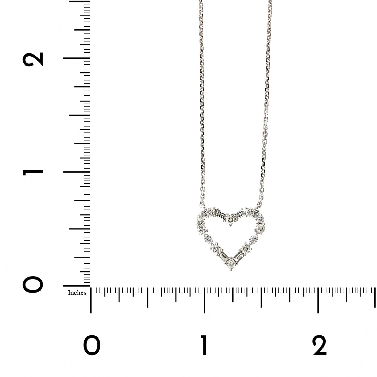 14K White Gold Multi Diamond Shape Heart Necklace