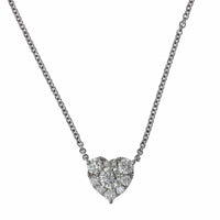18K White Gold Heart Diamond Cluster Necklace