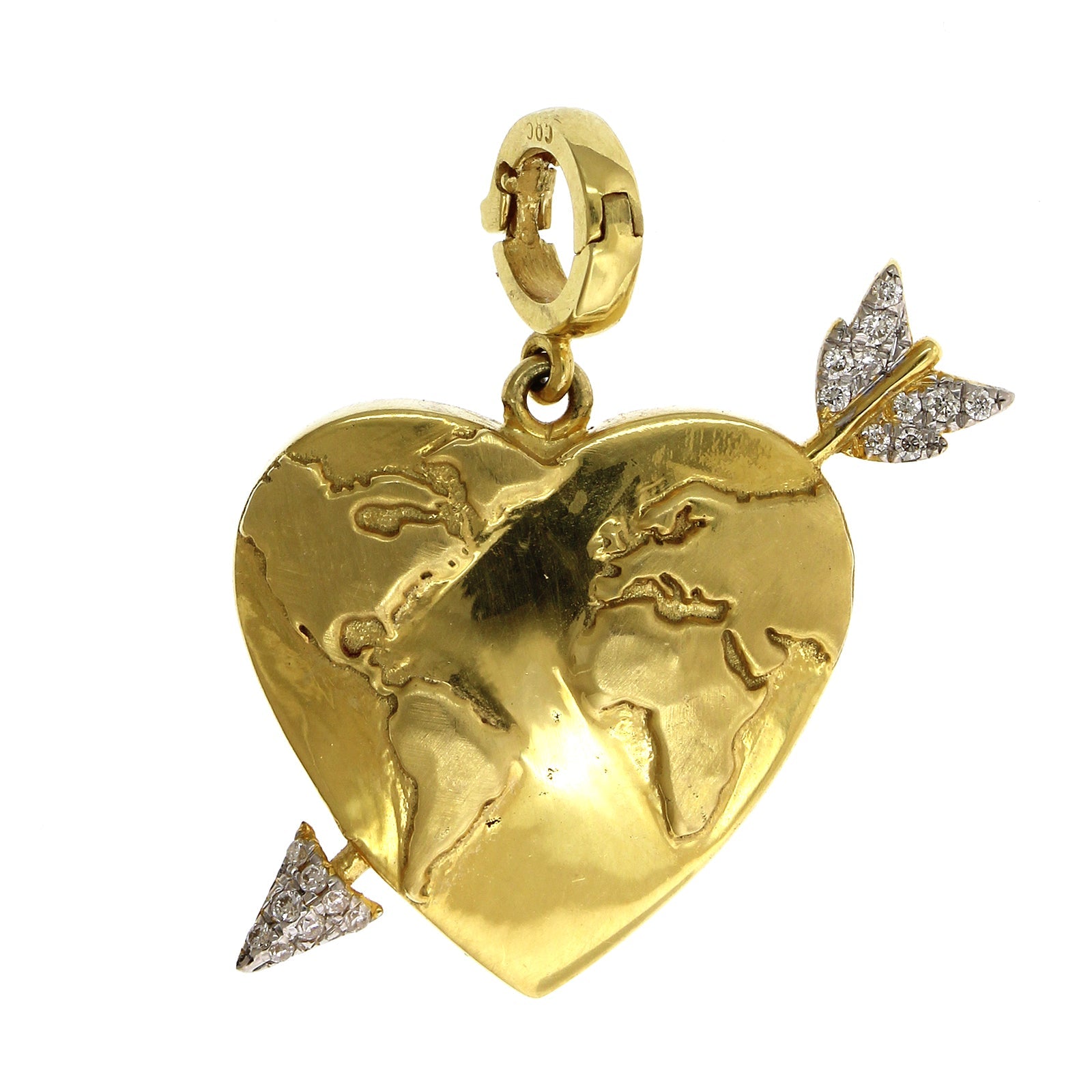 14K Yellow Gold Globe Heart Diamond Arrow Charm, 14k yellow gold, Long's Jewelers