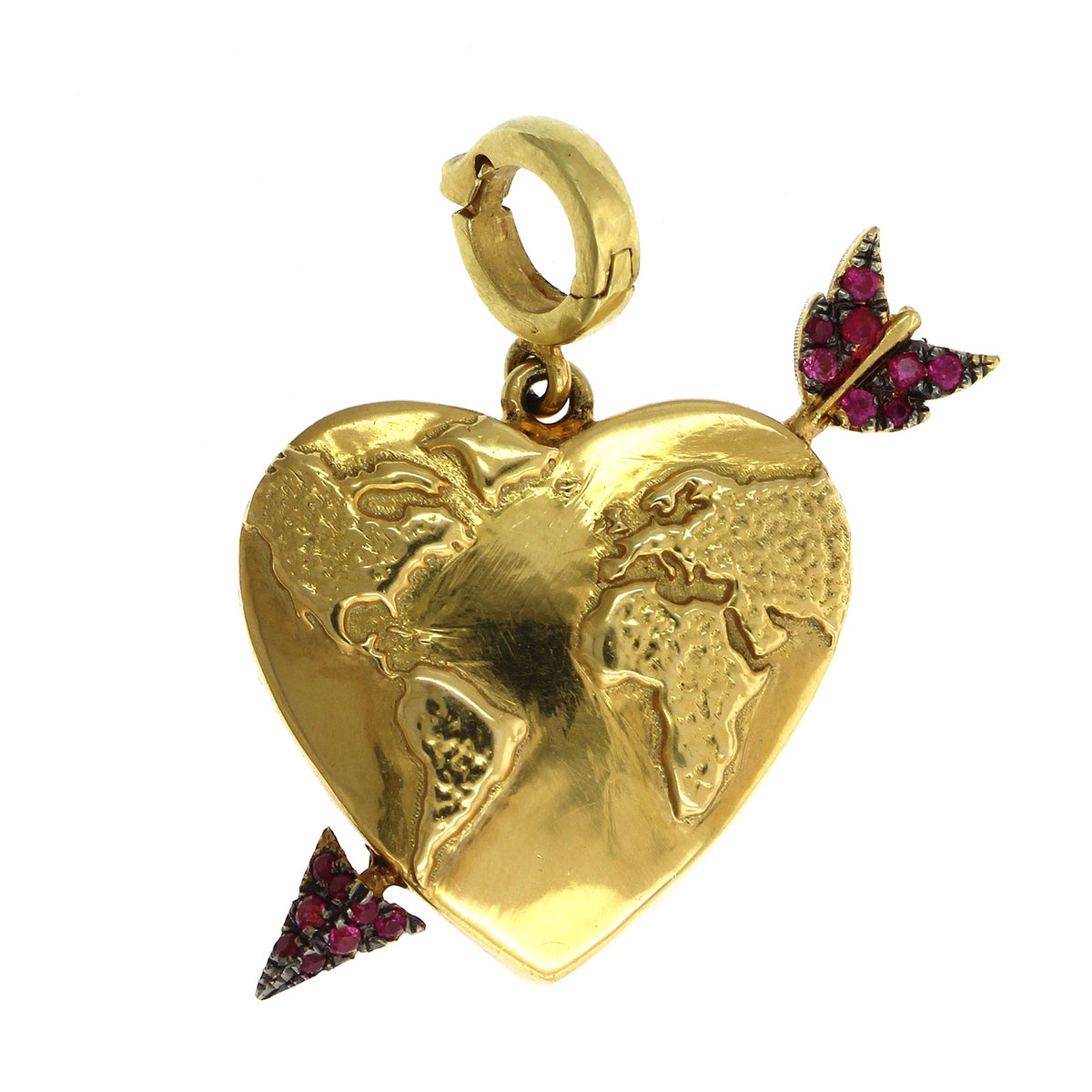 14K Yellow Gold Globe Heart Ruby Arrow Charm, 14k yellow gold, Long's Jewelers