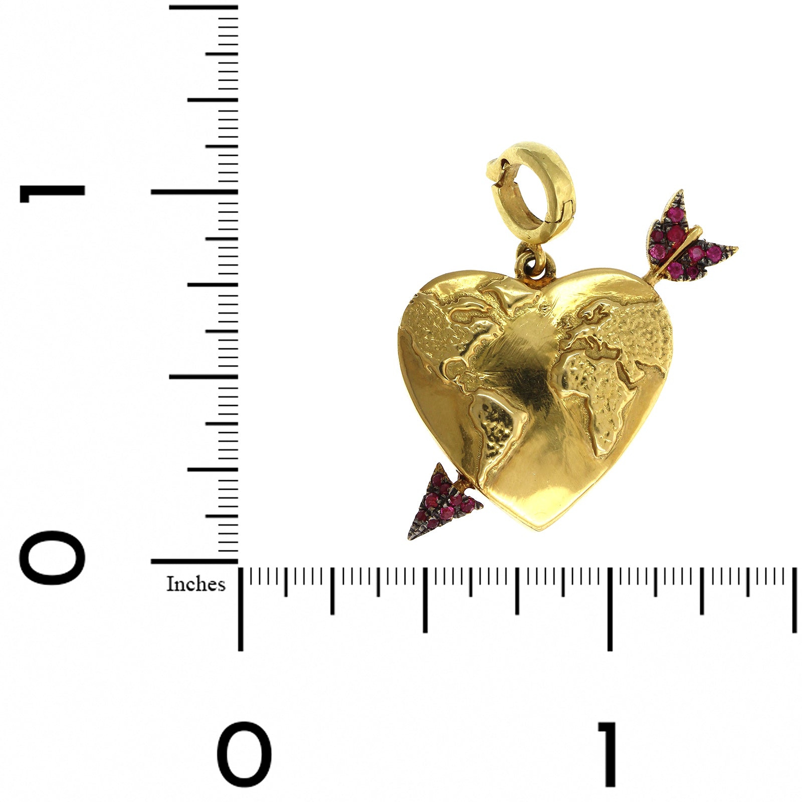 14K Yellow Gold Globe Heart Ruby Arrow Charm, 14k yellow gold, Long's Jewelers