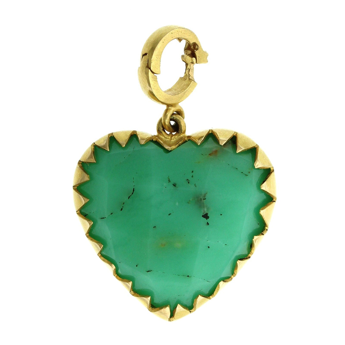 14K Yellow Gold Chrysoprase Heart Charm, 14k yellow gold, Long's Jewelers