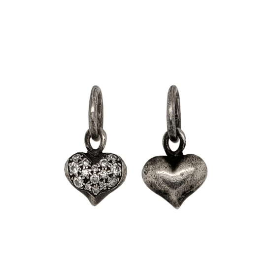 Sterling Silver Puff Heart Diamond Charm