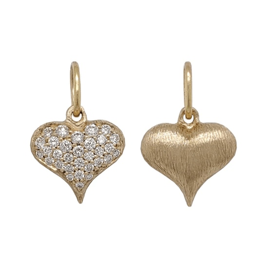 14K Yellow Gold Puff Heart Diamond Charm
