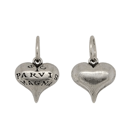 Sterling Silver Puff Heart Sic Parvis Magna" Charm