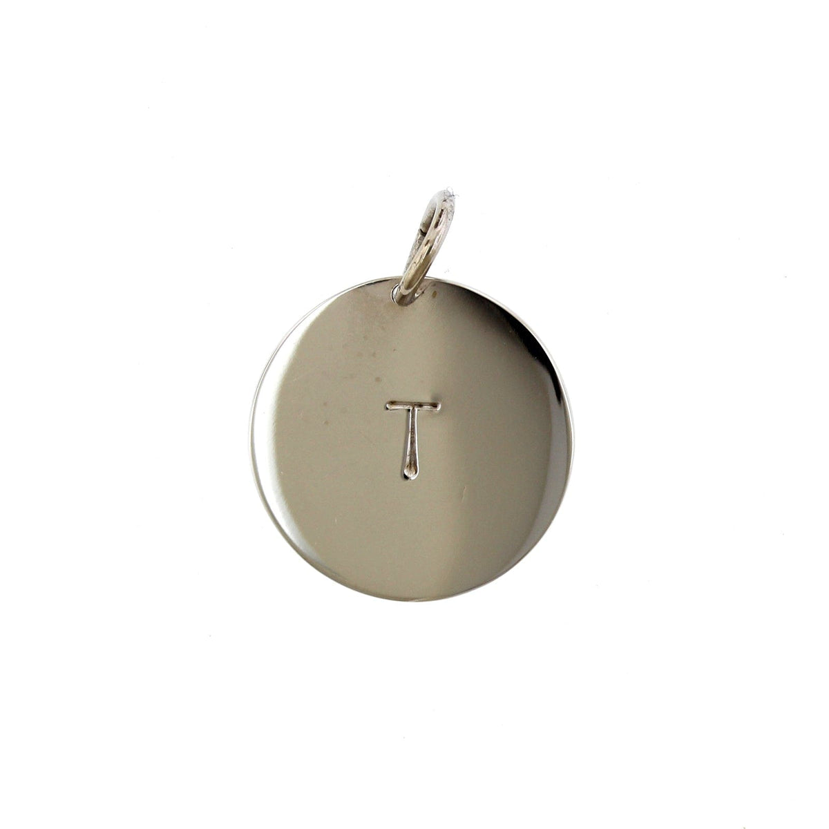 14K White Gold "T" Disc Pendant Only