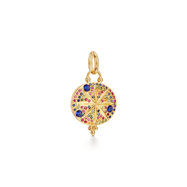 18K Yellow Gold Multi Color Stone Pendant