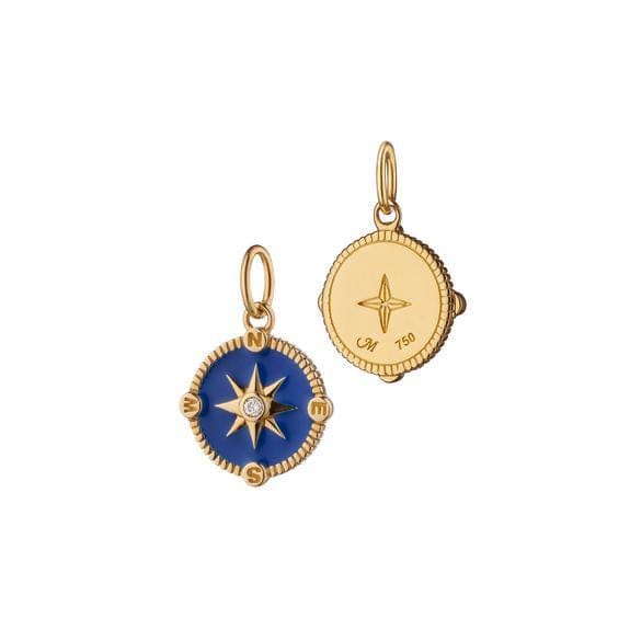 18K Yellow Gold Enamel Diamond Compass Charm