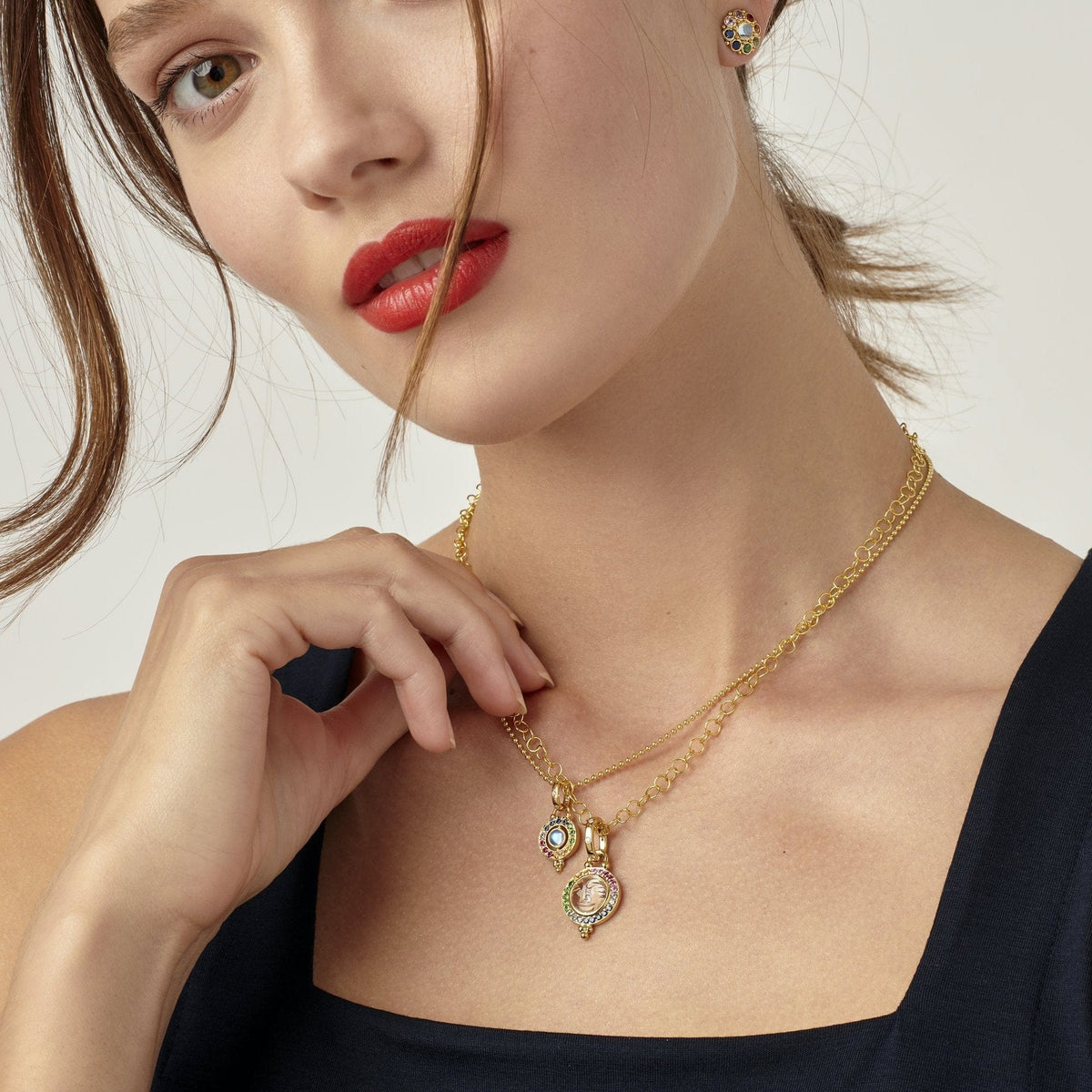 Temple St. Clair 18K Yellow Gold Moonstone with Multi Stone Pendant